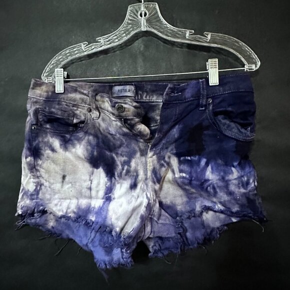 Pistola Distressed Shorts Hot Denim Blue Size 30 Tie Dye Purple Distress - Picture 4 of 5